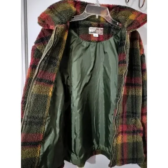 3235) Vintage Braetan Micro Velour Fleece Plaid Zip Front Berber Coat Large - Picture 6 of 11